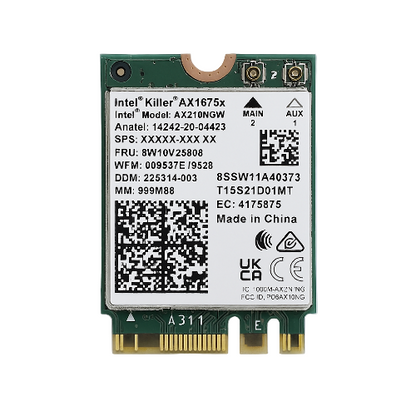 Intel Killer AX1675x IEEE 802.11 a/b/g/n/ac/ax Bluetooth 5.3 Tri Band Wi-Fi/Bluetooth Combo Adapter